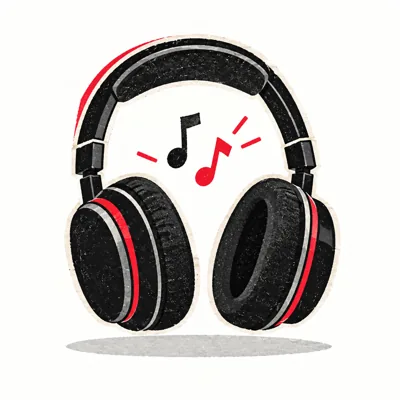 Illustration of over-ear headphones and music notes