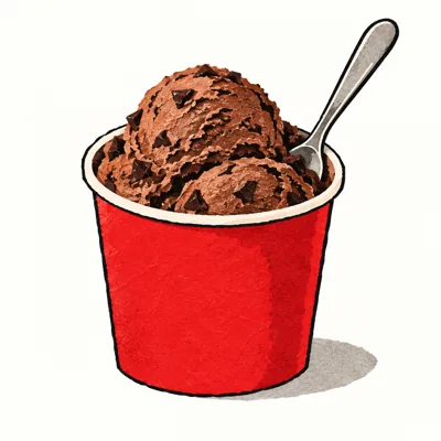 Illustration of an unlabelled chocolate ice cream tub