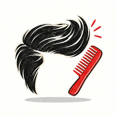 Illustration of stylised hair and a comb